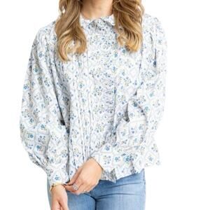 Karlie French Floral Pleat Ruffle Collar Top